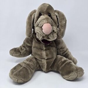 Vintage Wrinkles Ganzbros Brown Dog Hand Puppet Plush Stuffed Animal Toy 1981